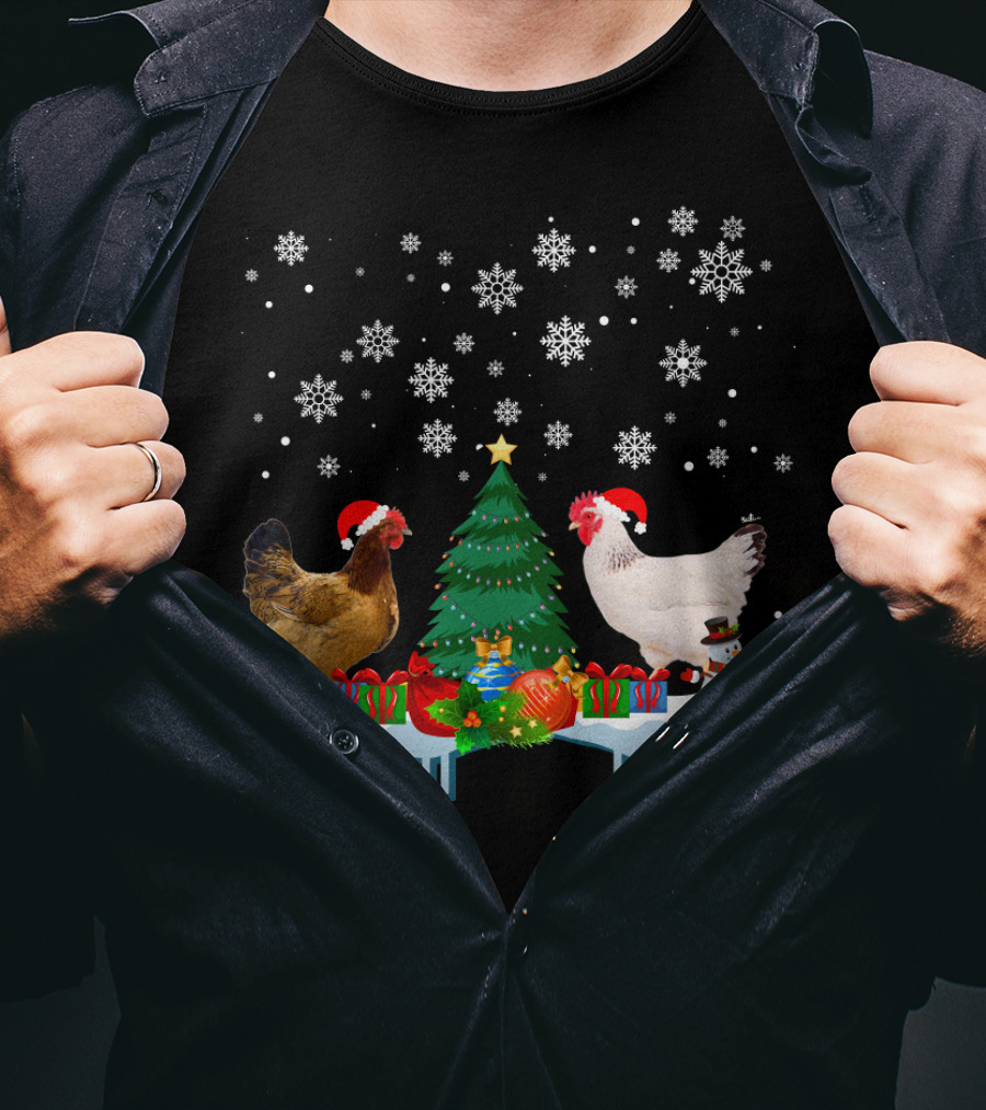 Chicken Merry Christmas Snowflake Festive Scene T-Shirt
