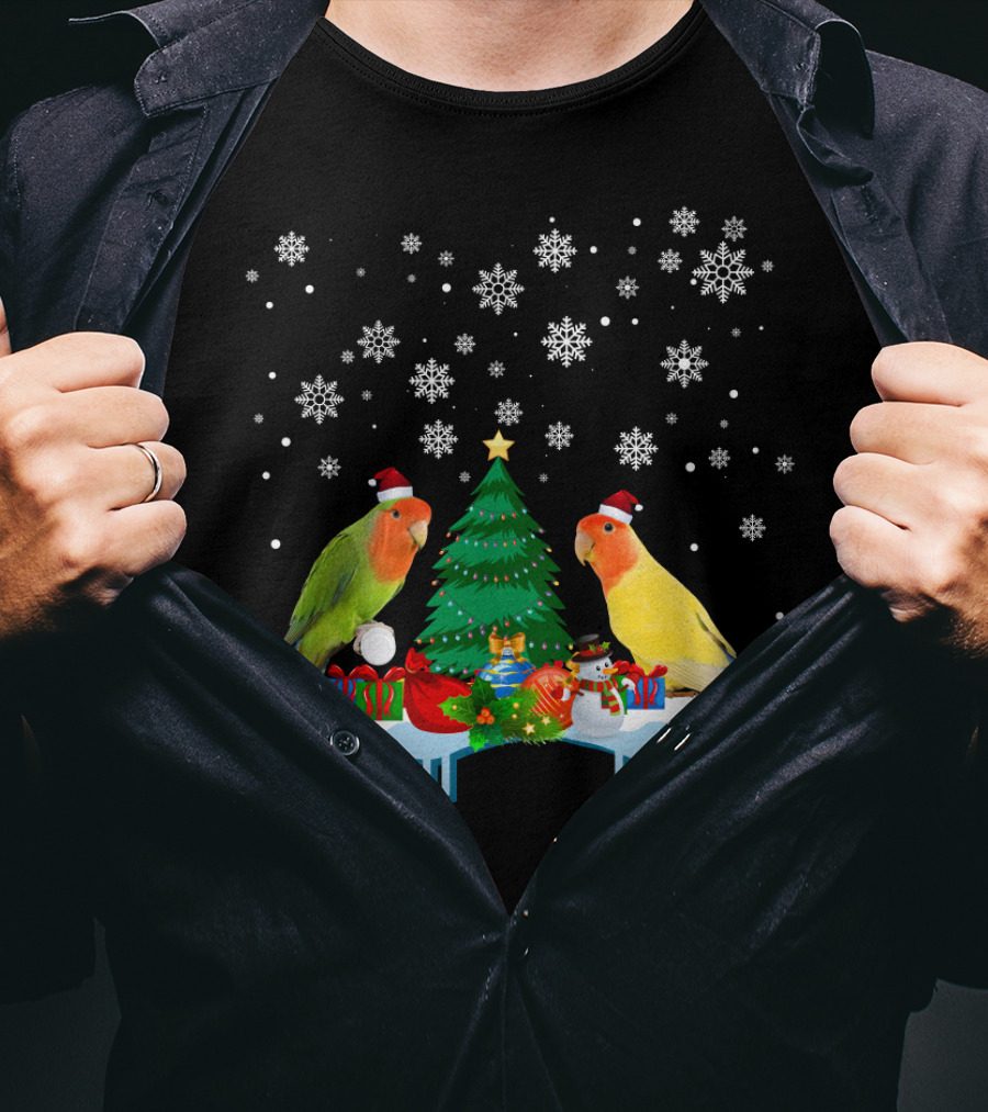Lovebird Merry Christmas Snowflakes Tree Santa Hats T-Shirt