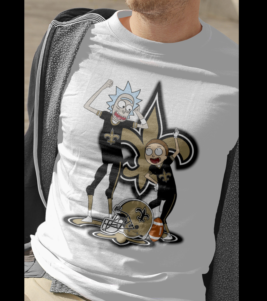 Rick And Morty New Orleans Saints NFL Crossover With Fleur-de-lis T-Shirt