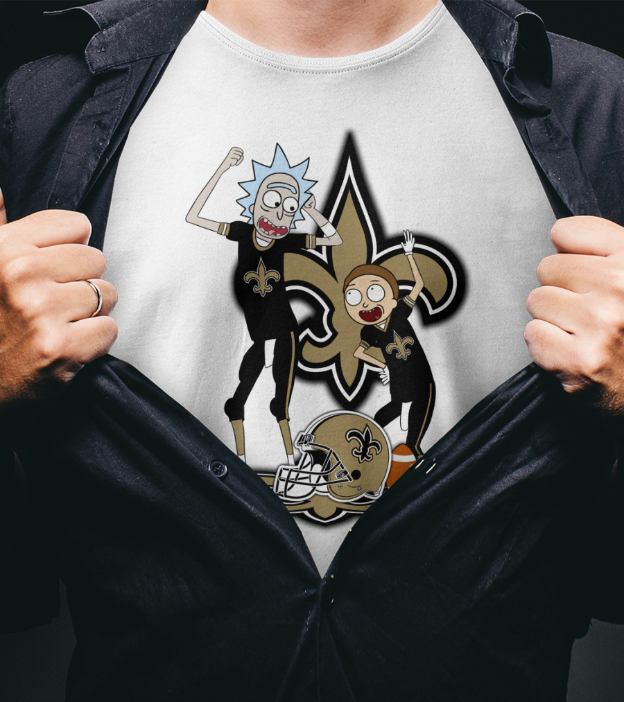 Rick And Morty New Orleans Saints NFL Crossover With Fleur-de-lis T-Shirt