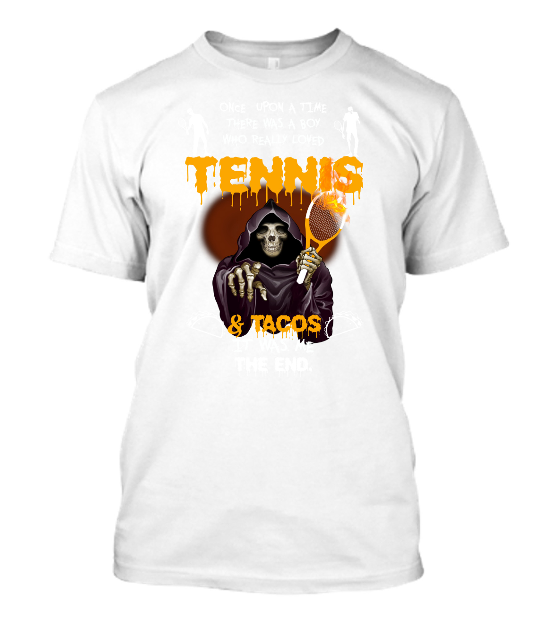 Tennis And Tacos Grim Reaper With Tennis Racket T-Shirt