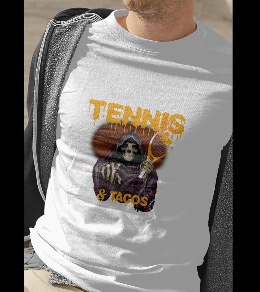 Tennis And Tacos Grim Reaper With Tennis Racket T-Shirt