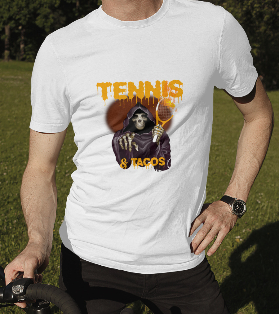 Tennis And Tacos Grim Reaper With Tennis Racket T-Shirt