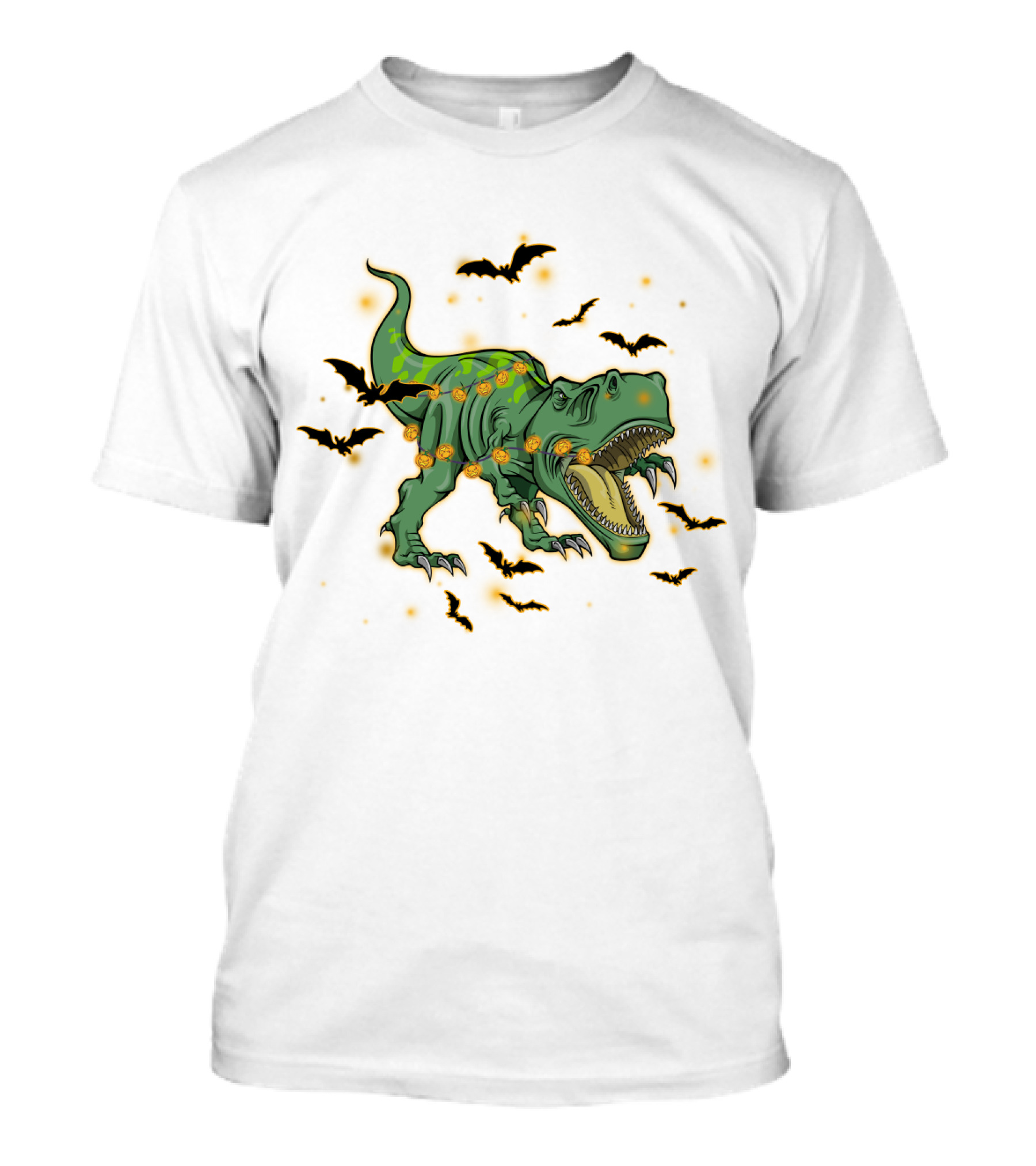 Halloween Saurus Dinosaur With Pumpkin Lights And Flying Bats T-Shirt