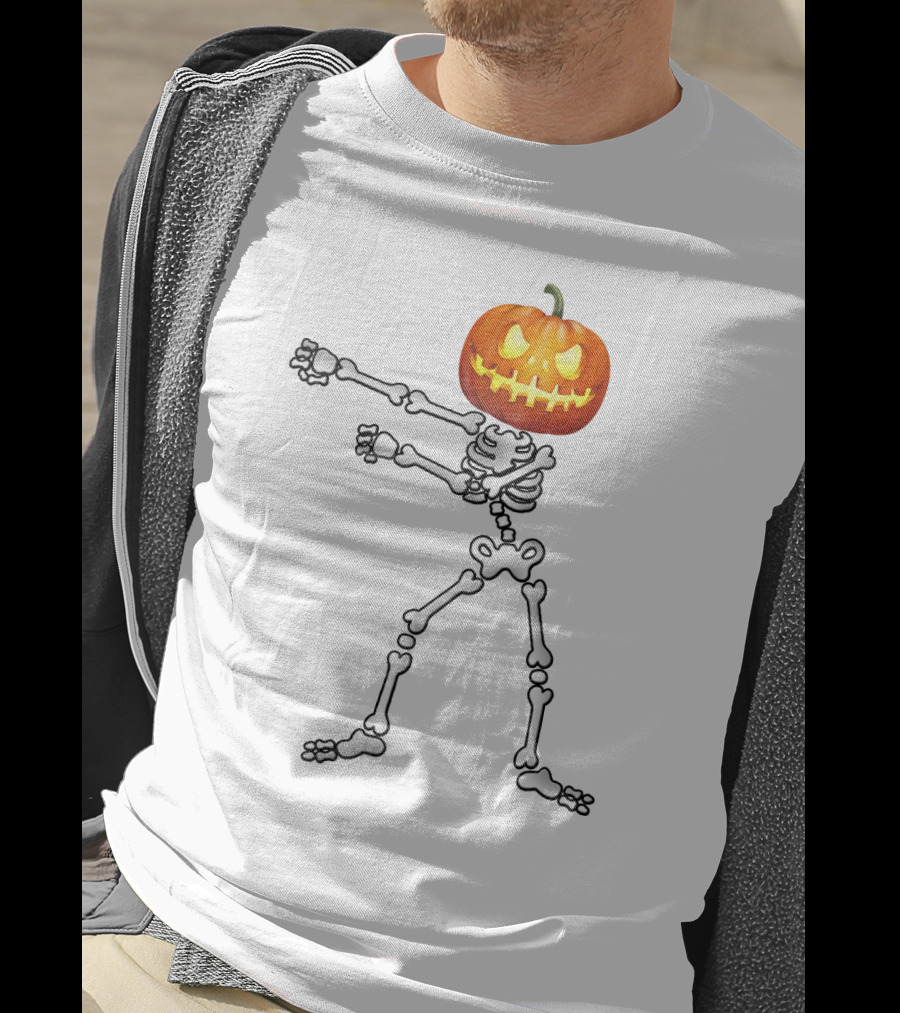 Dabbing Skeleton Pumpkin Head Halloween Dance T-Shirt