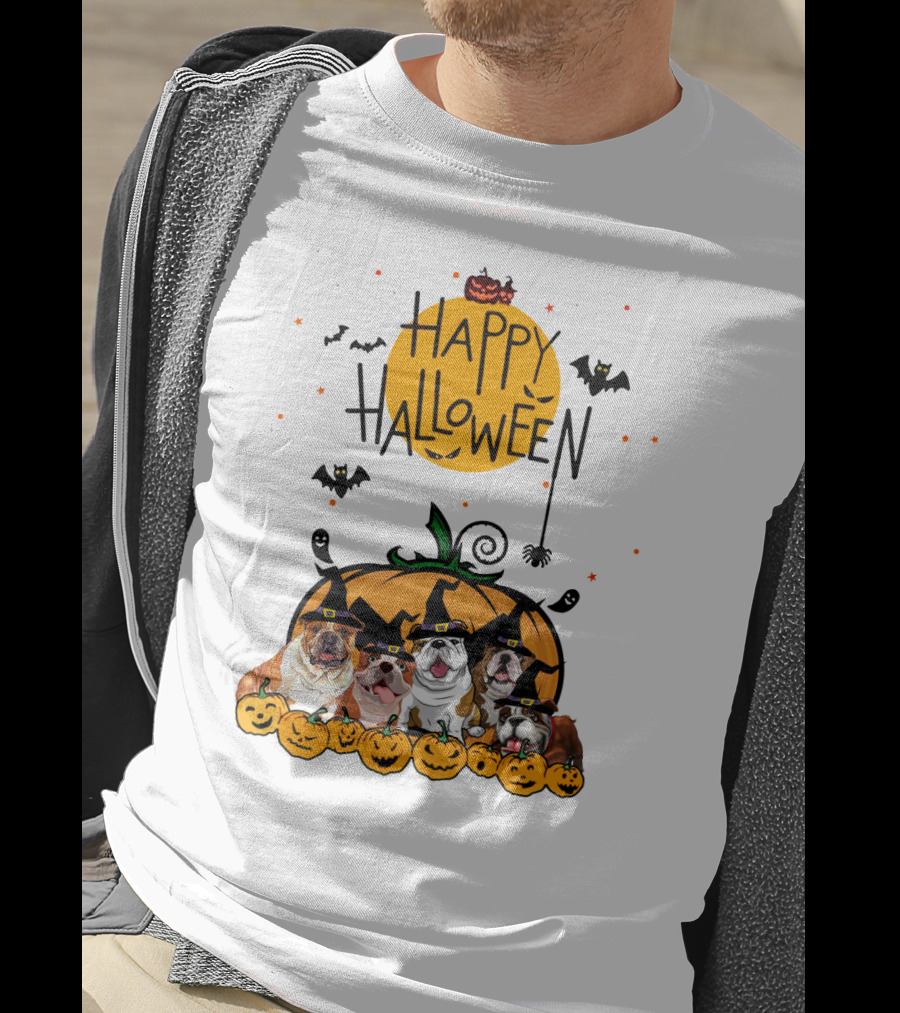 Bulldogs Happy Halloween Pumpkin Bats Spooky T-Shirt