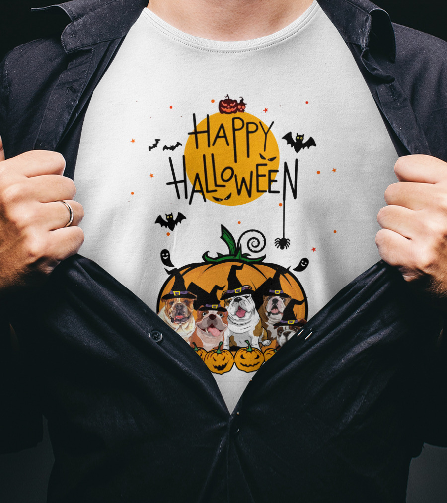Bulldogs Happy Halloween Pumpkin Bats Spooky T-Shirt