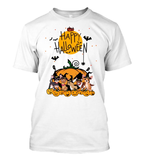 Happy Halloween Chihuahua Witch Pack With Pumpkins And Bats T-Shirt