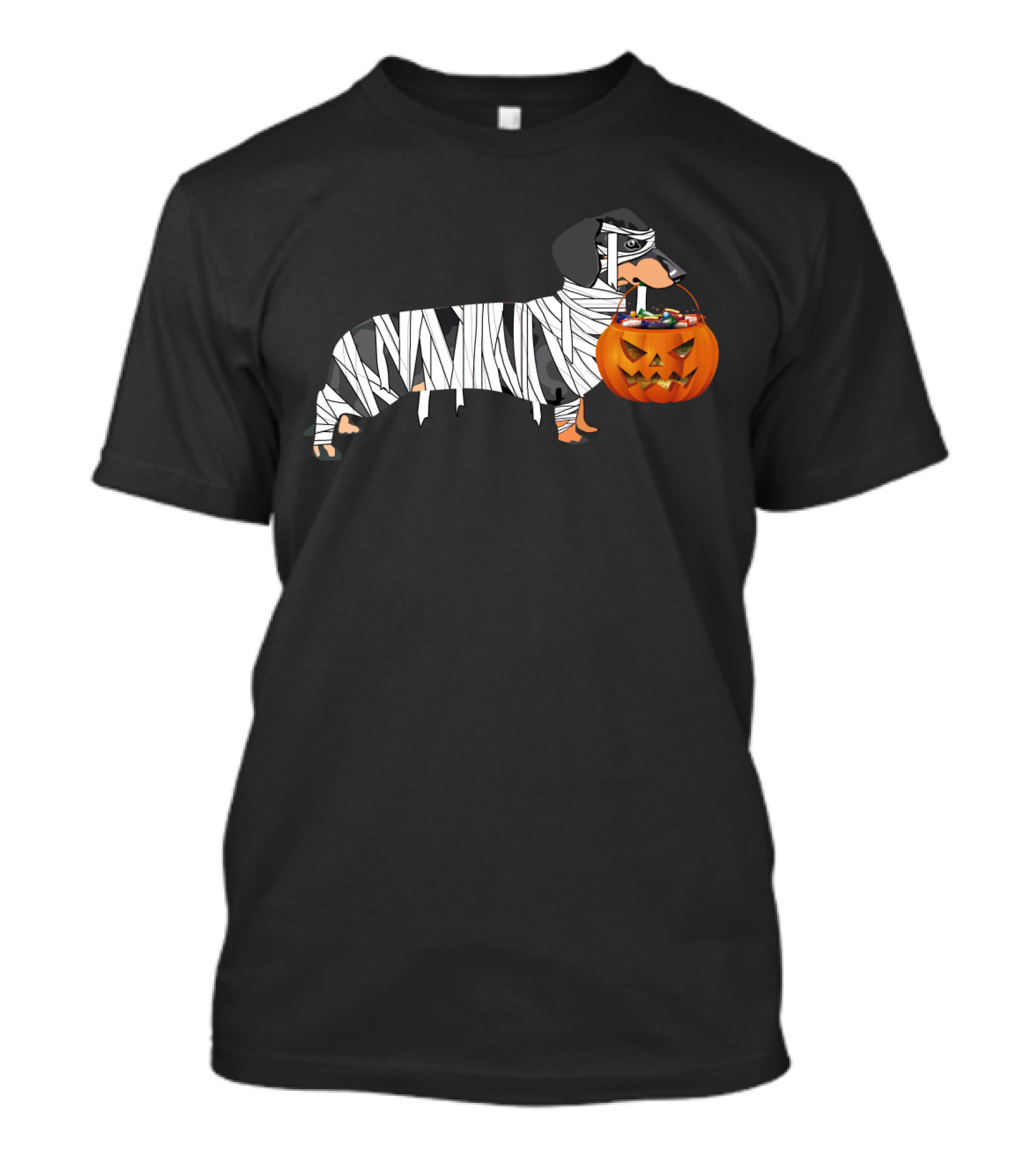 Halloween Pumpkin Mummy Dachshund With Trick-or-Treat Jack-o'-Lantern T-Shirt