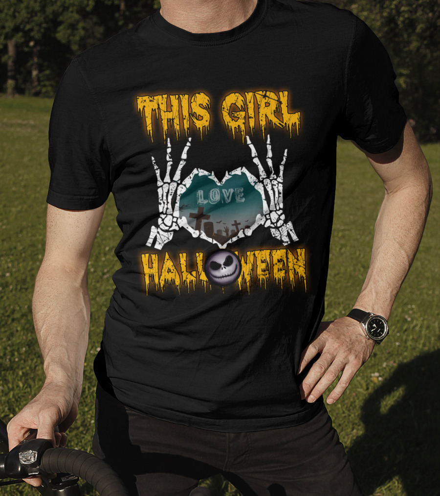 This Girl Love Halloween Skeleton Heart Graveyard Jack-O-Lantern T-Shirt