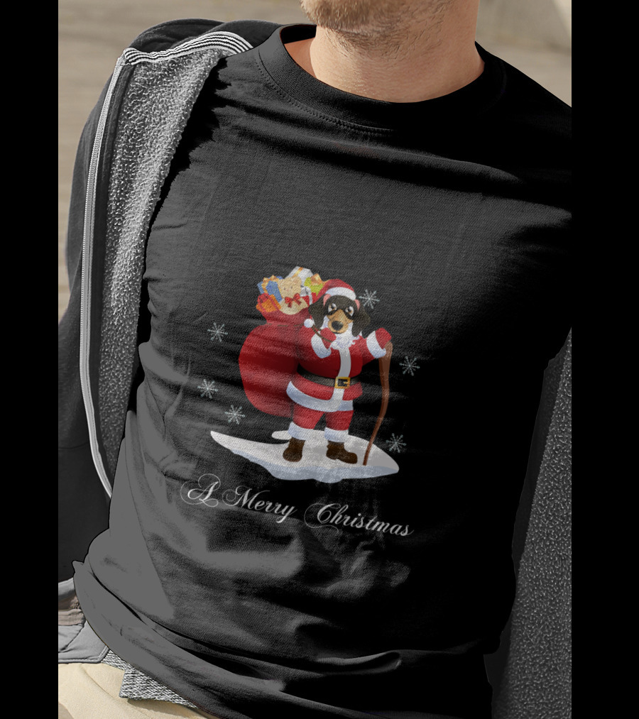 Santa Dachshund With Gifts And Snowflakes For A Merry Christmas T-Shirt