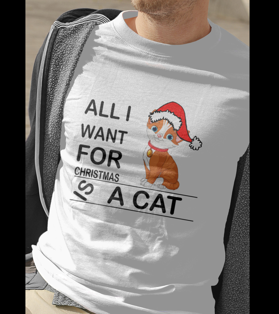All I Want For Christmas Is A Cat Wearing Santa Hat T-Shirt