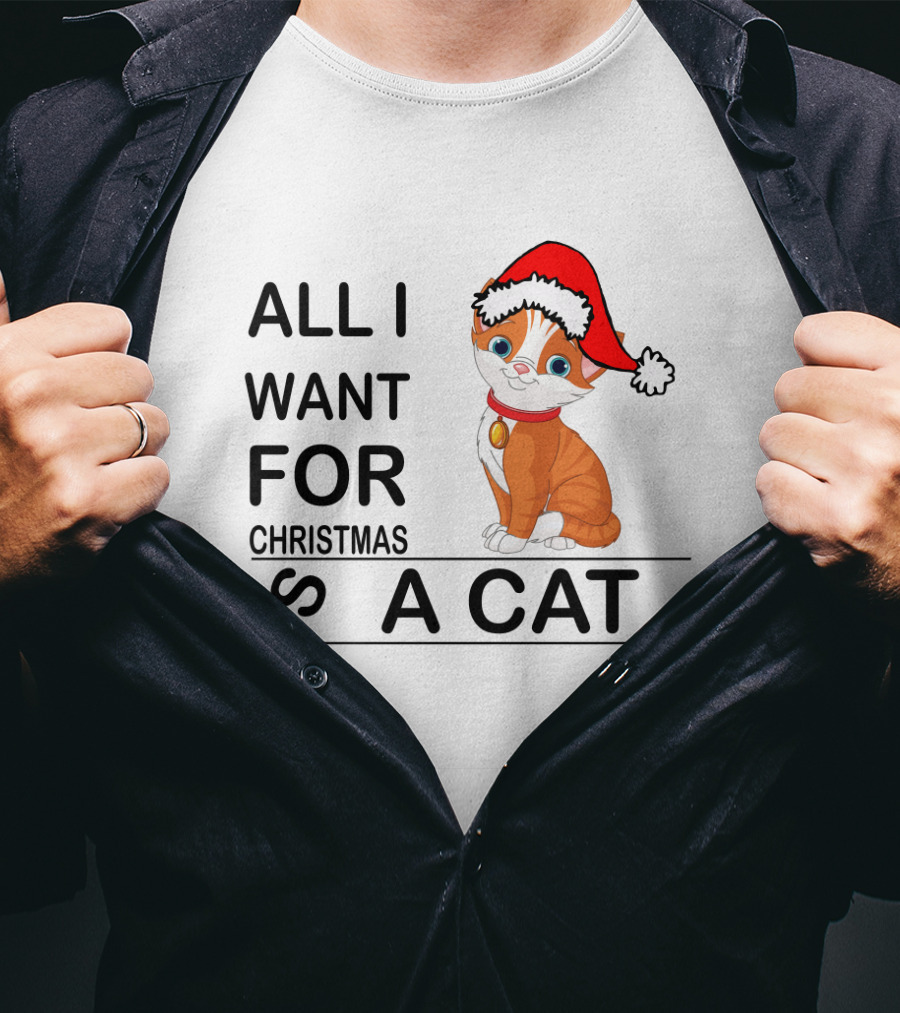 All I Want For Christmas Is A Cat Wearing Santa Hat T-Shirt