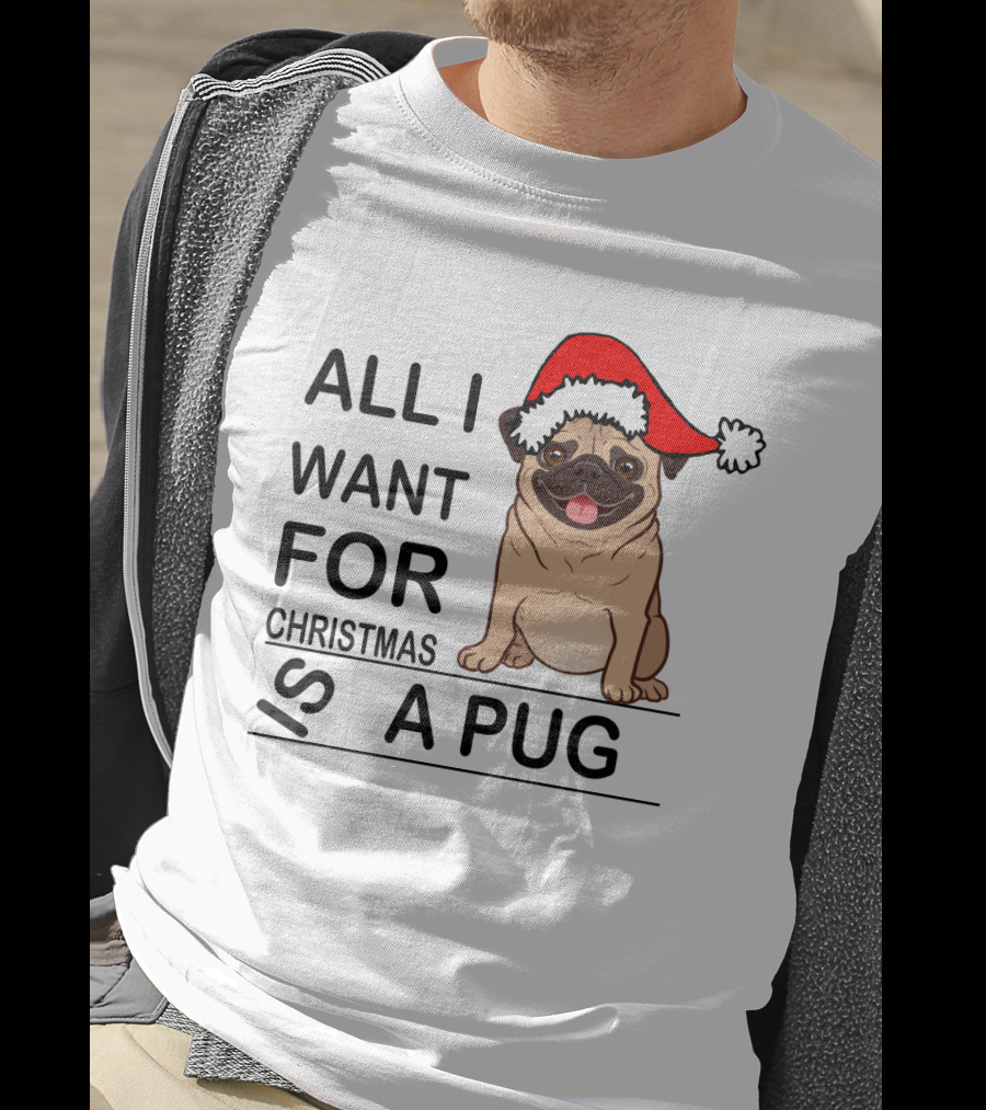 All I Want For Christmas Is A Pug Wearing Santa Hat T-Shirt