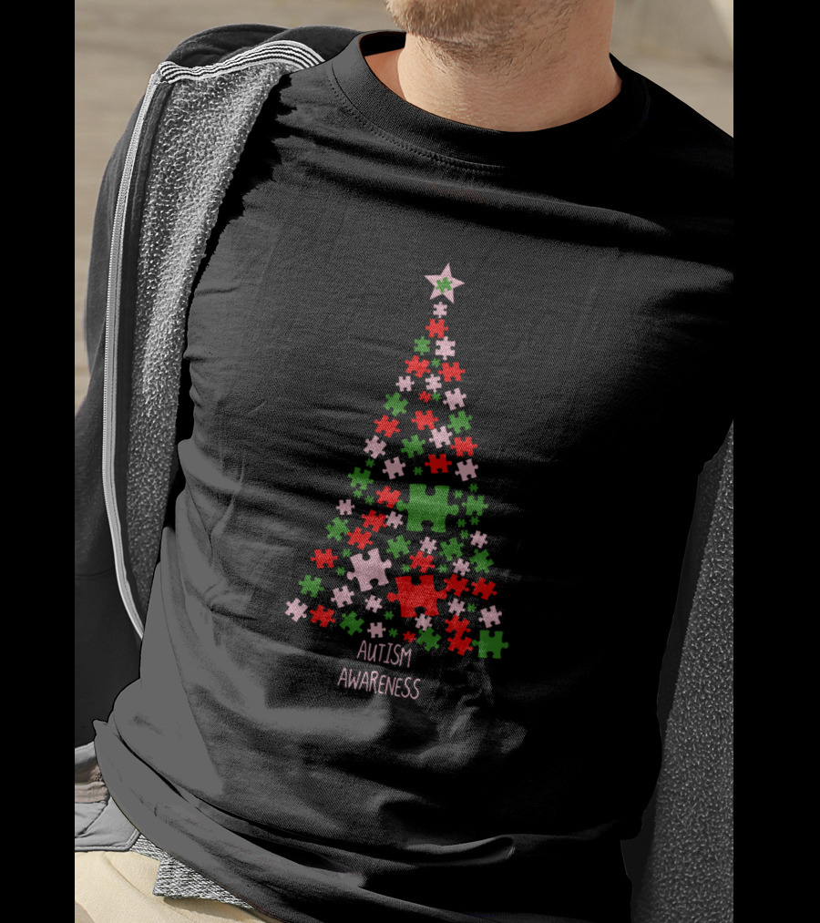 Autism Awareness Puzzle Piece Christmas Tree T-Shirt