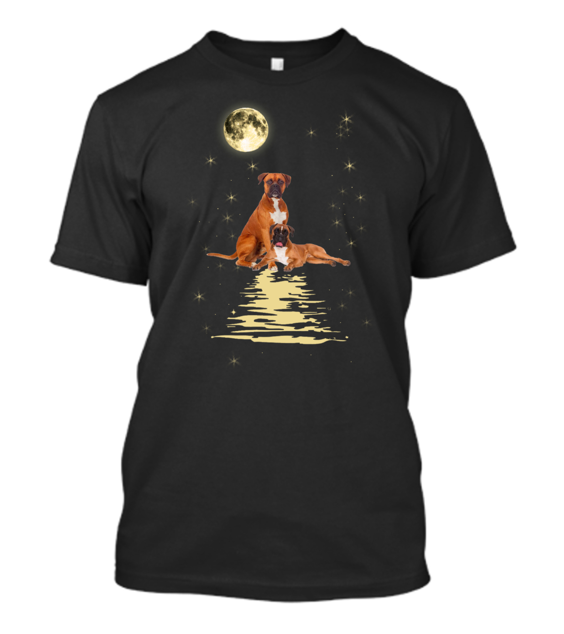 Boxer Dog Under Starry Sky Moonlit Reflection T-Shirt