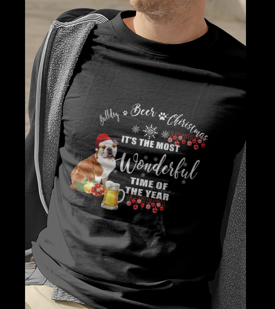 Bulldog Beer Christmas It's The Most Wonderful Time Of The Year T-Shirt