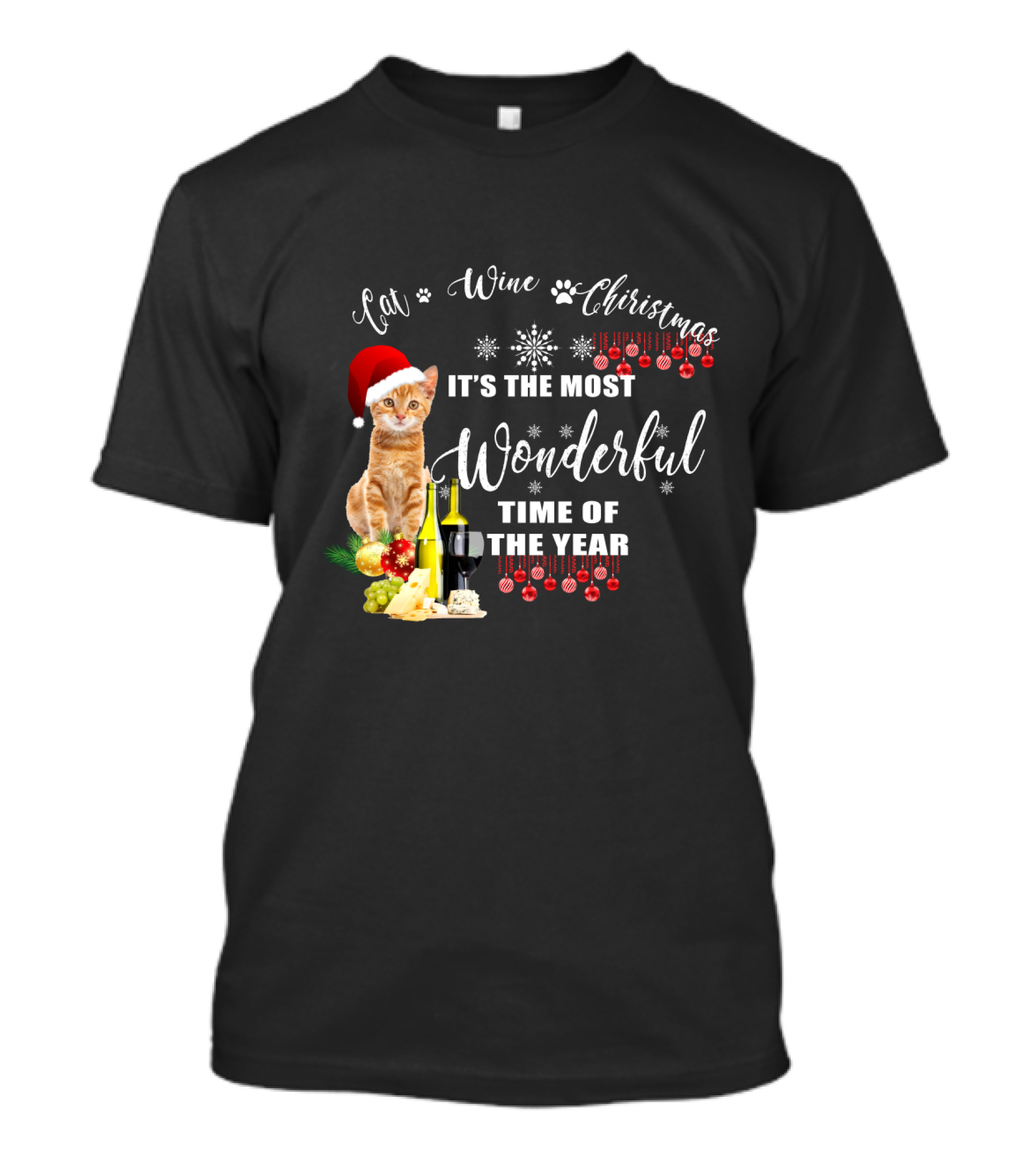 Cat Wine Christmas It's The Most Wonderful Time Of The Year T-Shirt