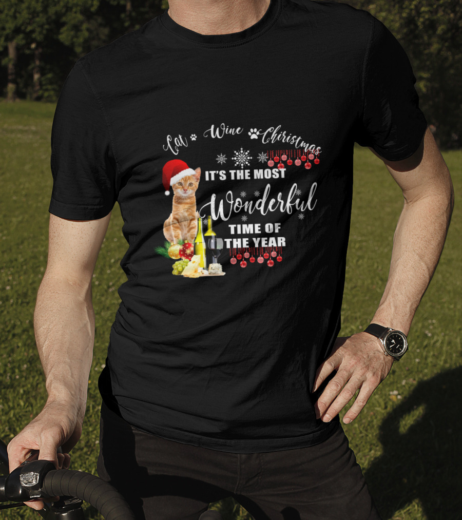 Cat Wine Christmas It's The Most Wonderful Time Of The Year T-Shirt