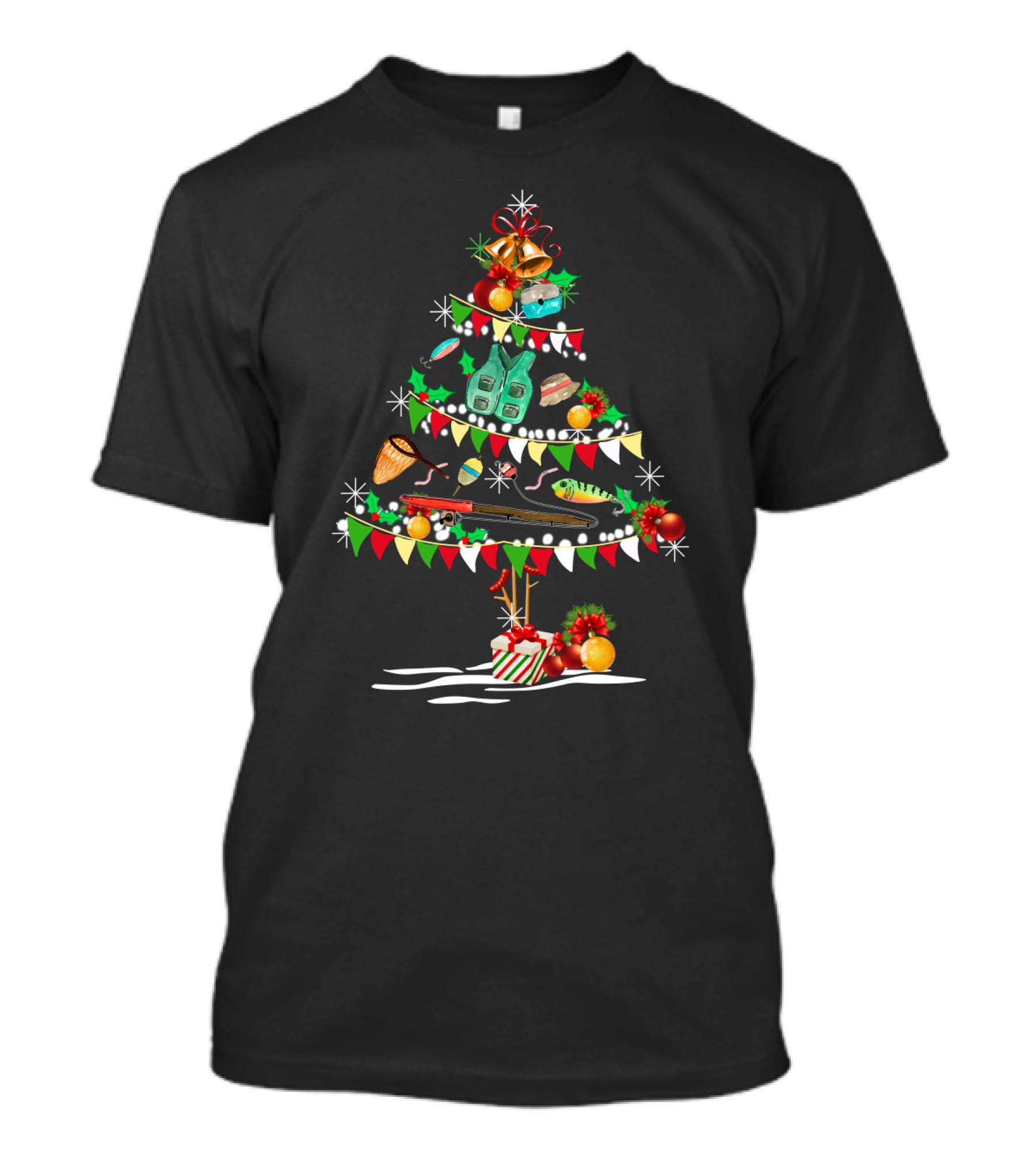 Christmas Tree With Fishing Lures And Holiday Decorations T-Shirt
