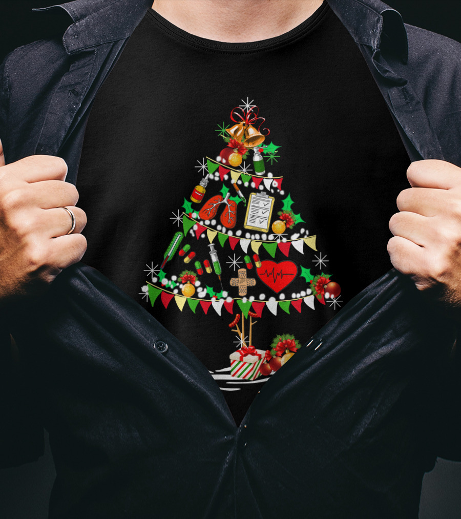Christmas Tree With Nursing Medical Supplies Ornaments Holiday T-Shirt