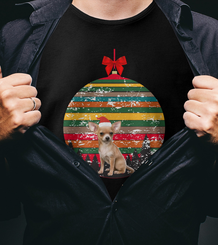 Christmas Vintage Chihuahua Ornament With Santa Hat T-Shirt