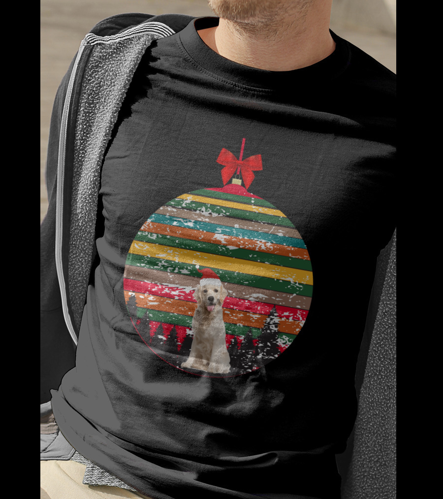 Christmas Vintage Labrador Retriever Ornament Stripes Forest Scene T-Shirt