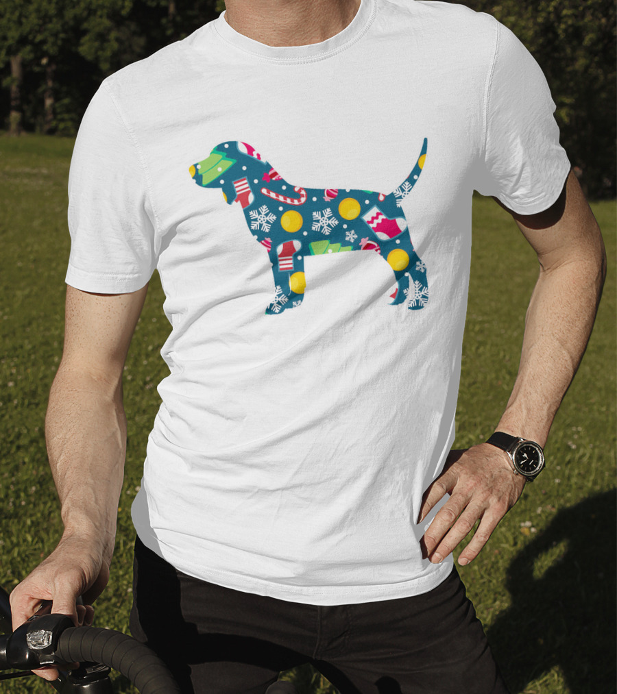 Dog Lover Christmas Beagle With Festive Floral T-Shirt