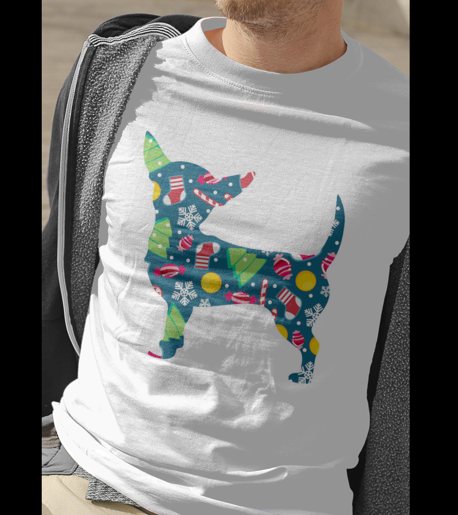 Chihuahua Christmas Candy Cane Snowflakes Holiday T-Shirt