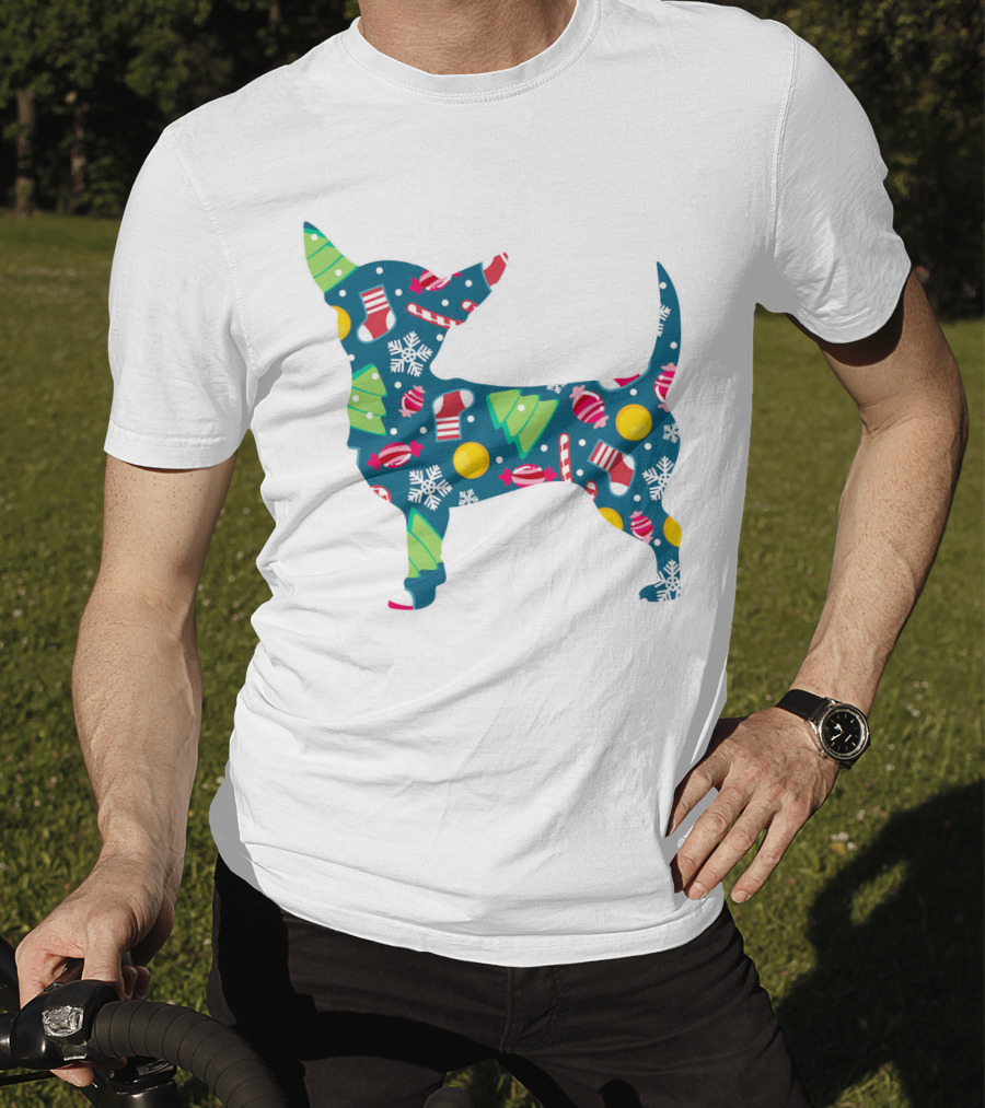 Chihuahua Christmas Candy Cane Snowflakes Holiday T-Shirt