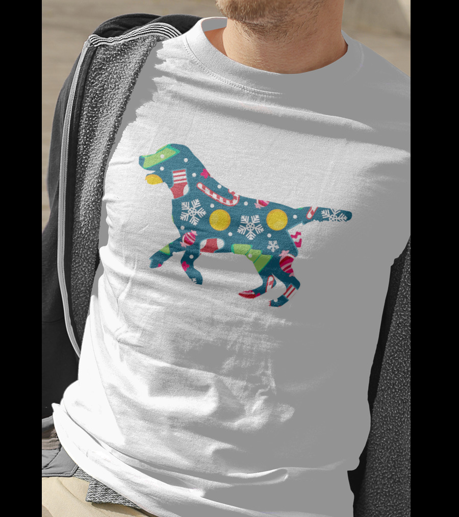 Dog Lover Christmas Floral Labrador Retriever With Festive Snowflakes And Holiday Ornaments T-Shirt