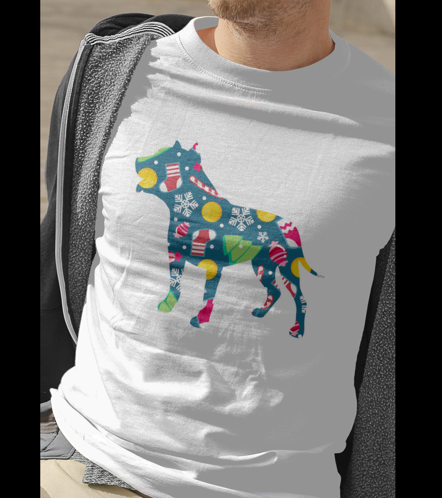 Dog Lover Christmas Pit Bull With Festive Floral And Holiday T-Shirt
