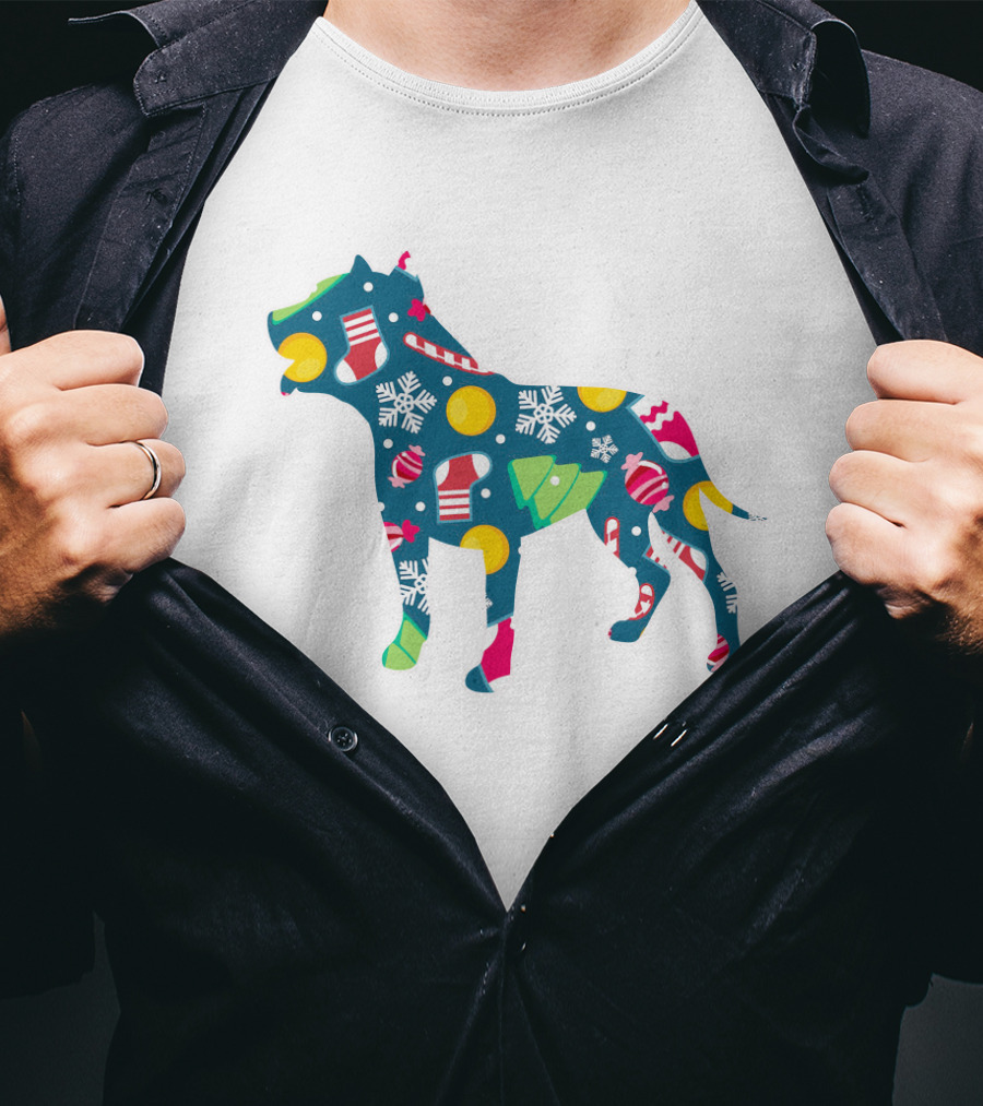 Dog Lover Christmas Pit Bull With Festive Floral And Holiday T-Shirt