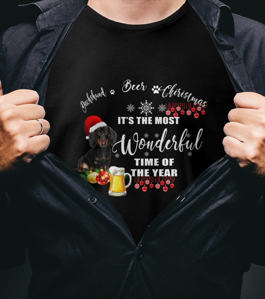 Dachshund Beer Christmas It's The Most Wonderful Time Of The Year T-Shirt