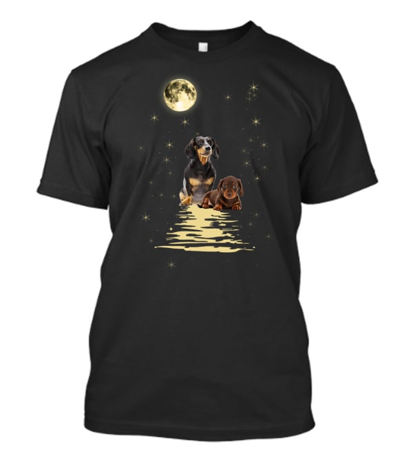 Dachshund Moonlight Reflections With Starry Night Sky T-Shirt