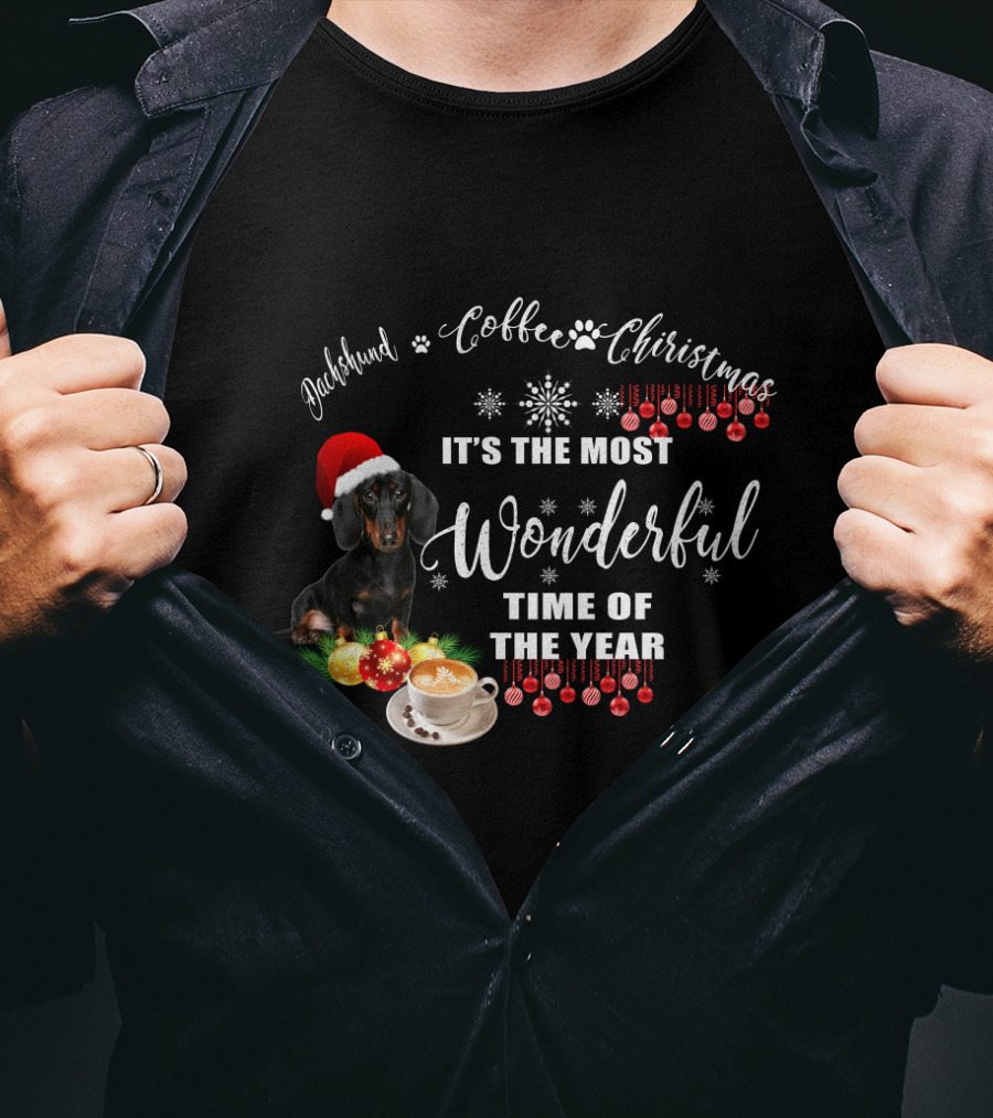 Dachshund Coffee Christmas It's The Most Wonderful Time Of The Year T-Shirt