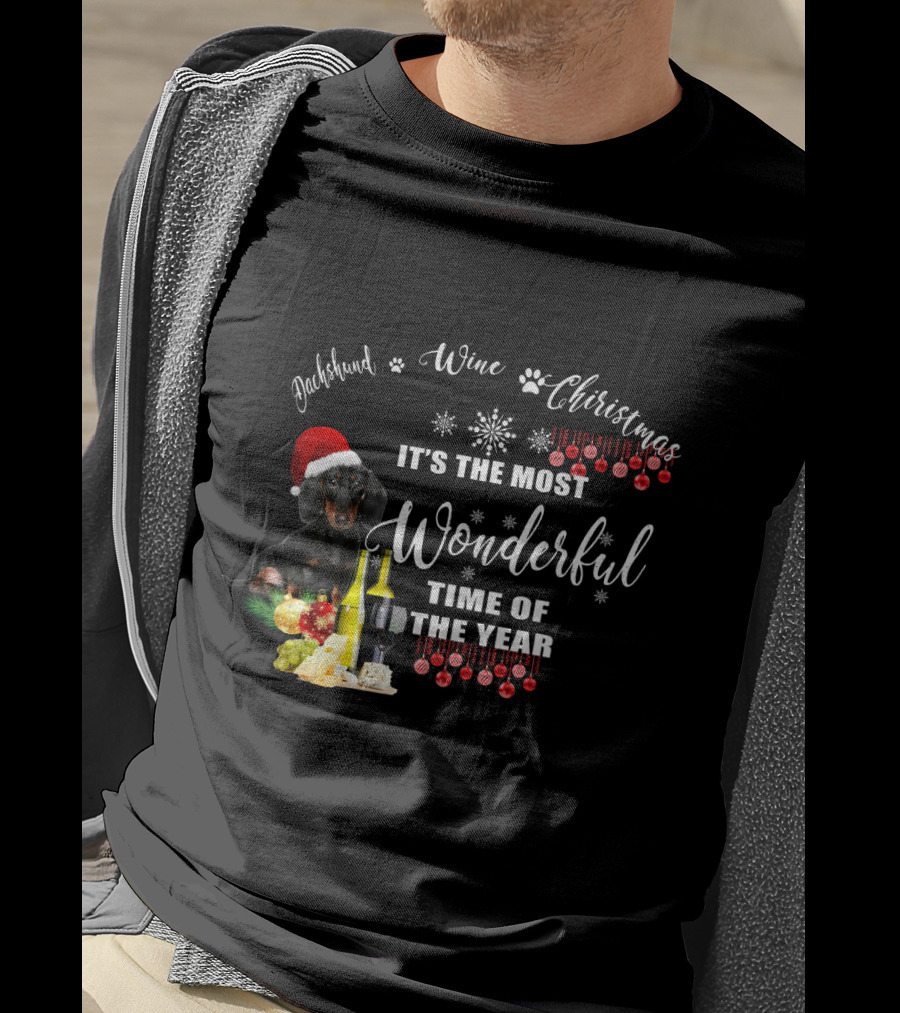 Dachshund Wine Christmas It's The Most Wonderful Time Of The Year T-Shirt