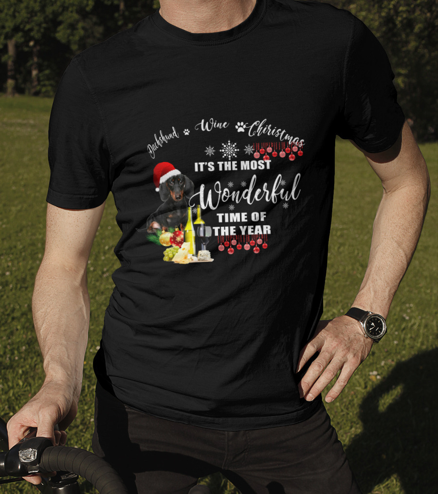 Dachshund Wine Christmas It's The Most Wonderful Time Of The Year T-Shirt