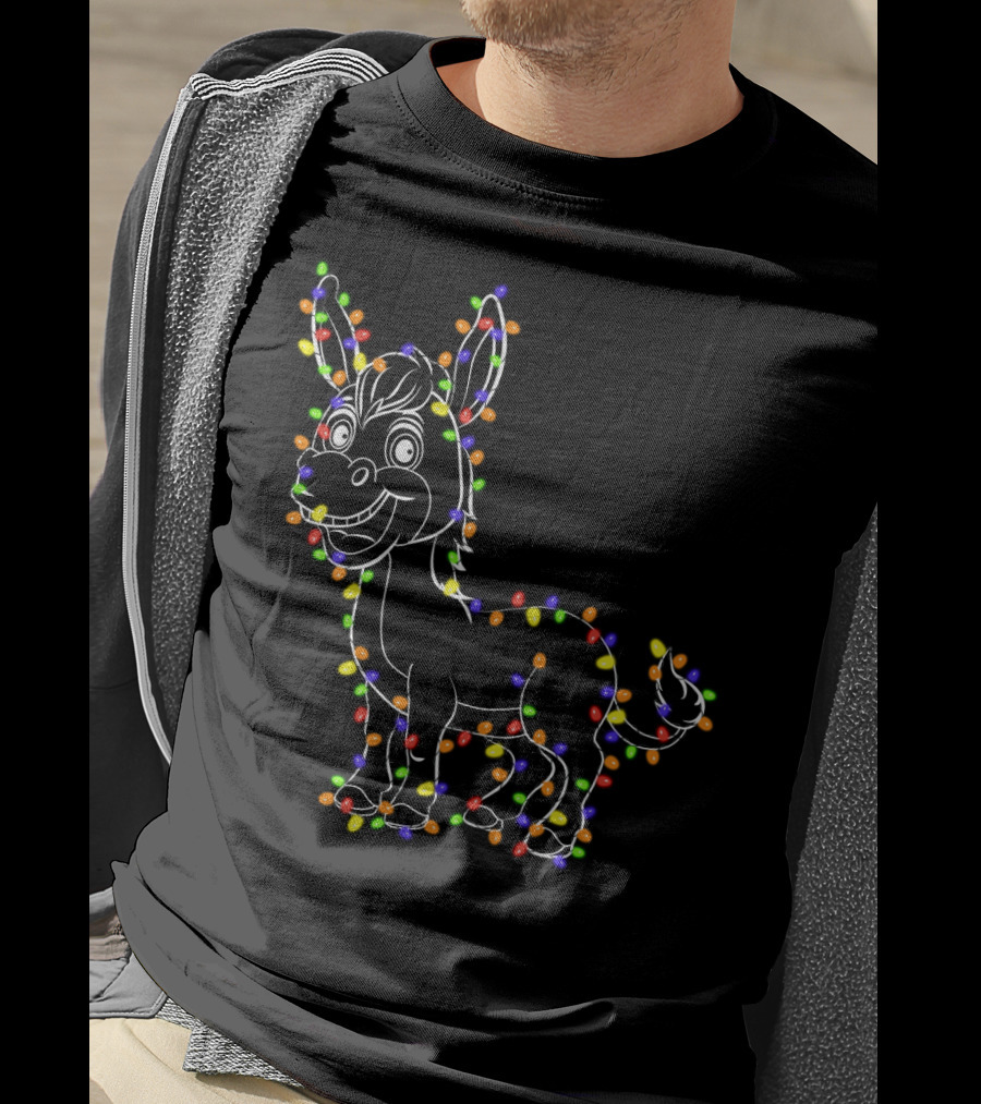 Donkey Wrapped In Christmas Lights Festive T-Shirt