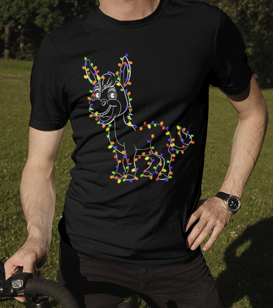Donkey Wrapped In Christmas Lights Festive T-Shirt