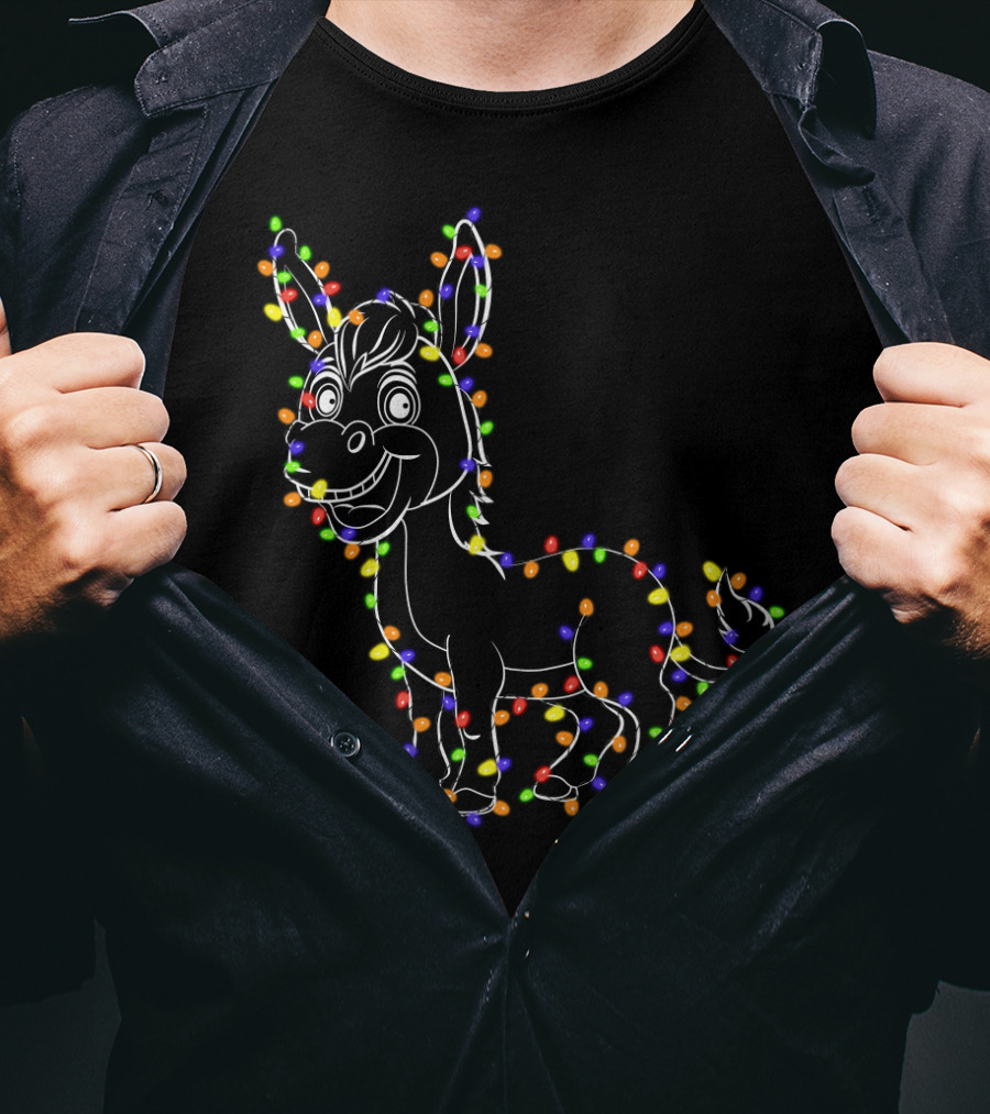 Donkey Wrapped In Christmas Lights Festive T-Shirt