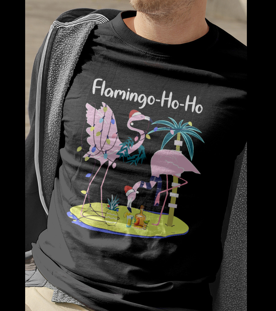 Flamingo Ho Ho Tequila Wine Island Holiday Party T-Shirt