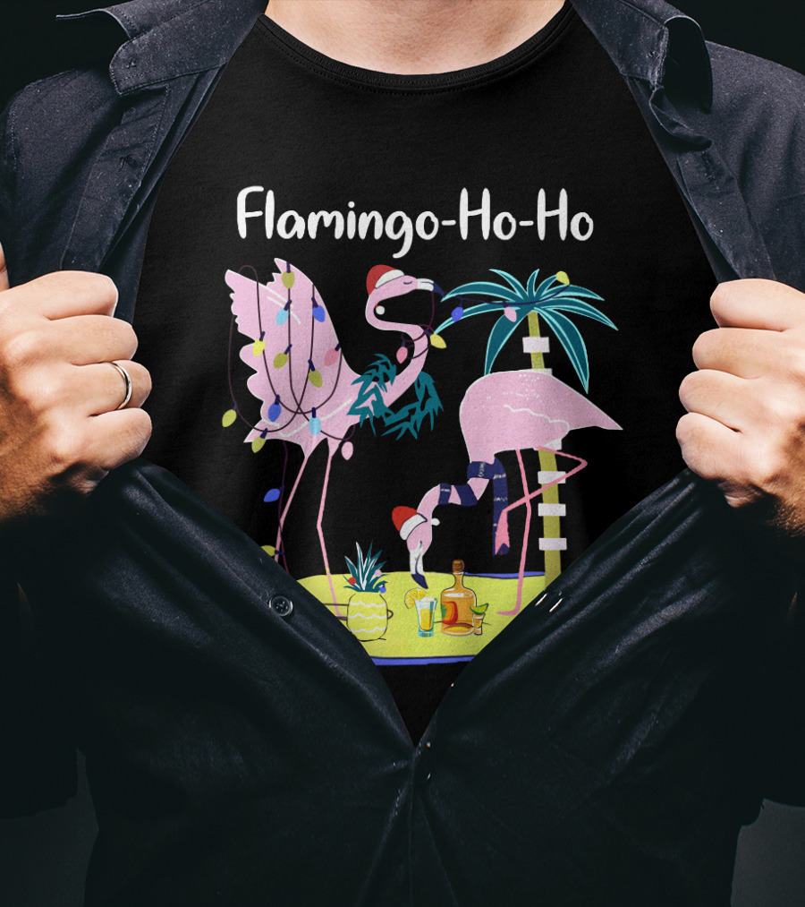 Flamingo Ho Ho Tequila Wine Island Holiday Party T-Shirt