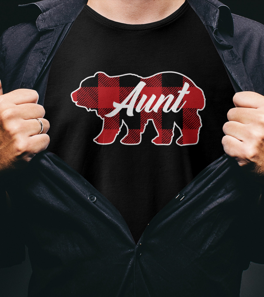 Family Christmas Aunt Buffalo Plaid Bear T-Shirt