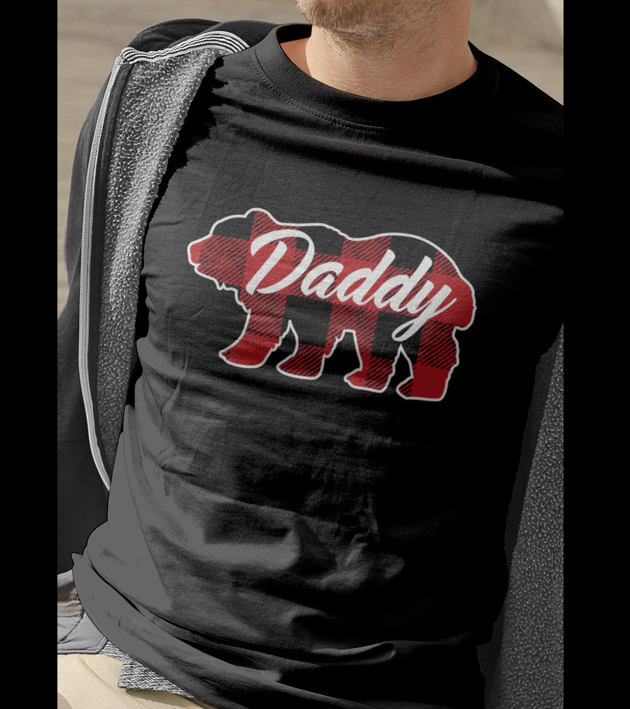 Daddy Family Christmas Matching Buffalo Plaid Bear T-Shirt