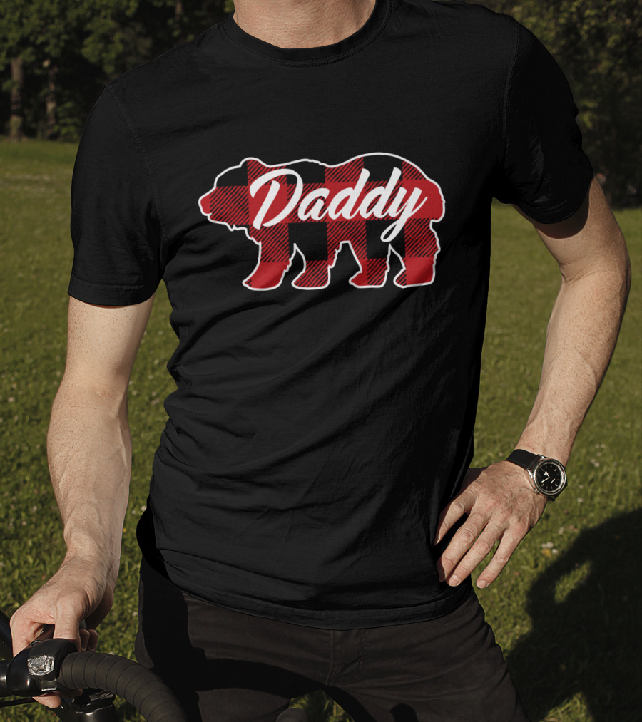 Daddy Family Christmas Matching Buffalo Plaid Bear T-Shirt
