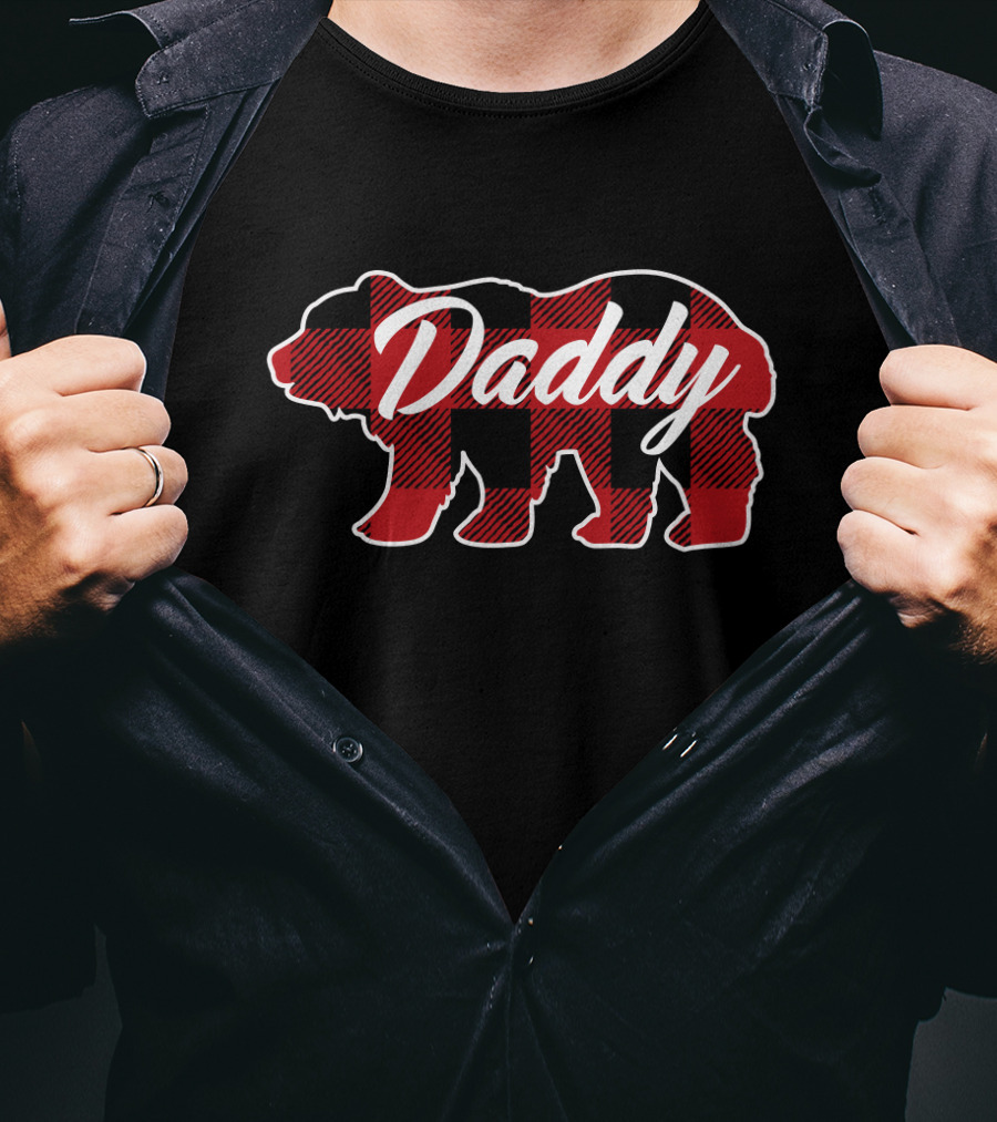 Daddy Family Christmas Matching Buffalo Plaid Bear T-Shirt