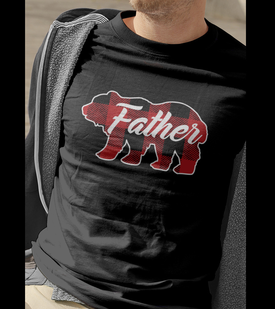 Family Christmas Matching Buffalo Plaid Bear Father T-Shirt
