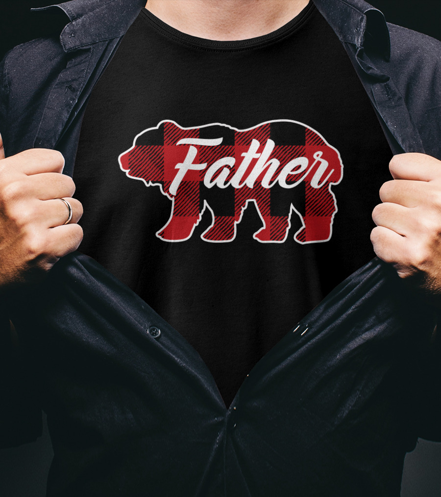 Family Christmas Matching Buffalo Plaid Bear Father T-Shirt