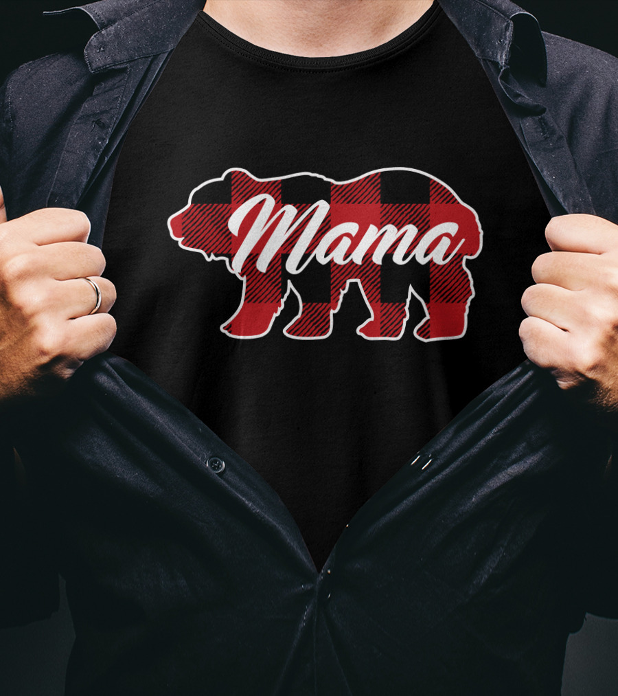 Mama Bear Buffalo Plaid Family Christmas Matching T-Shirt